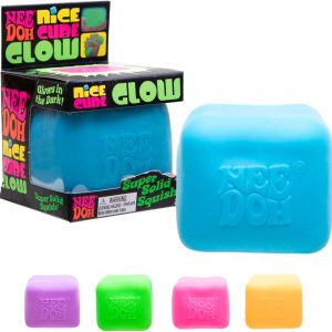 Schylling NeeDoh Nice Cube Glow - Squeeze Toy with a Super Solid Squish - Glows in The Dark - 2.25 Cube - Color May Vary (Pack of 1)
