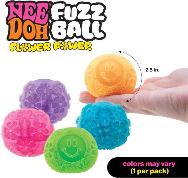Schylling NeeDoh Fuzz Ball Flower Power - Sensory Toy with a Velvet Texture and Soft Cloud Squish - Pattern You Can See and Feel - Ages 3 and Up - Color May Vary; One Per Pack