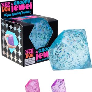 Schylling NeeDoh Groovy Jewel - Sensory Toy - Satisfying Super Sparkly Liquid Filling - Ages 3 and Up - Color May Vary; One Per Pack